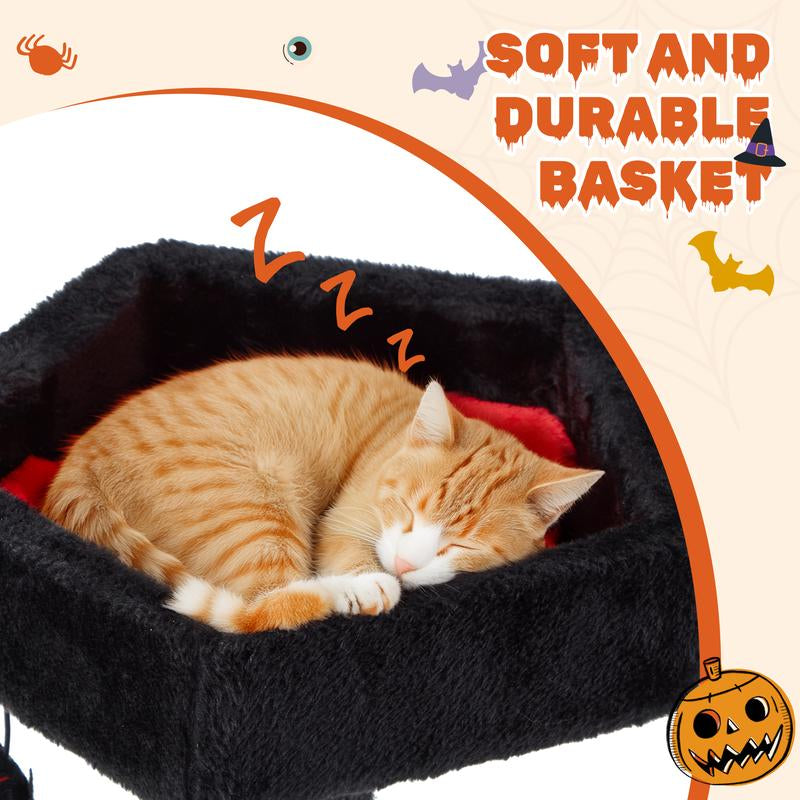 EROMMY 29" Gothic Multi-Level Cat Tree, Small Indoor Cat Tower with Bat Wings Platform, Scratching Posts, Hanging Toy & Cozy Perch, Halloween Black & Red