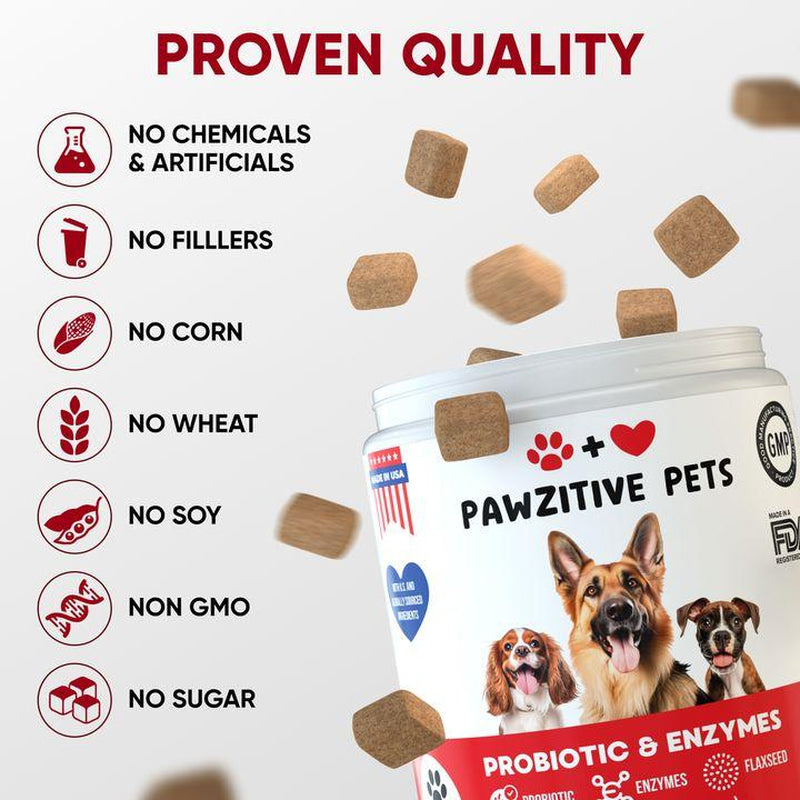 Pawzitive Pets Probiotic Chews for Dogs – Digestive and Immune Support – Natural Enzymes – Gut Health & Itchy Skin Relief – Made in USA