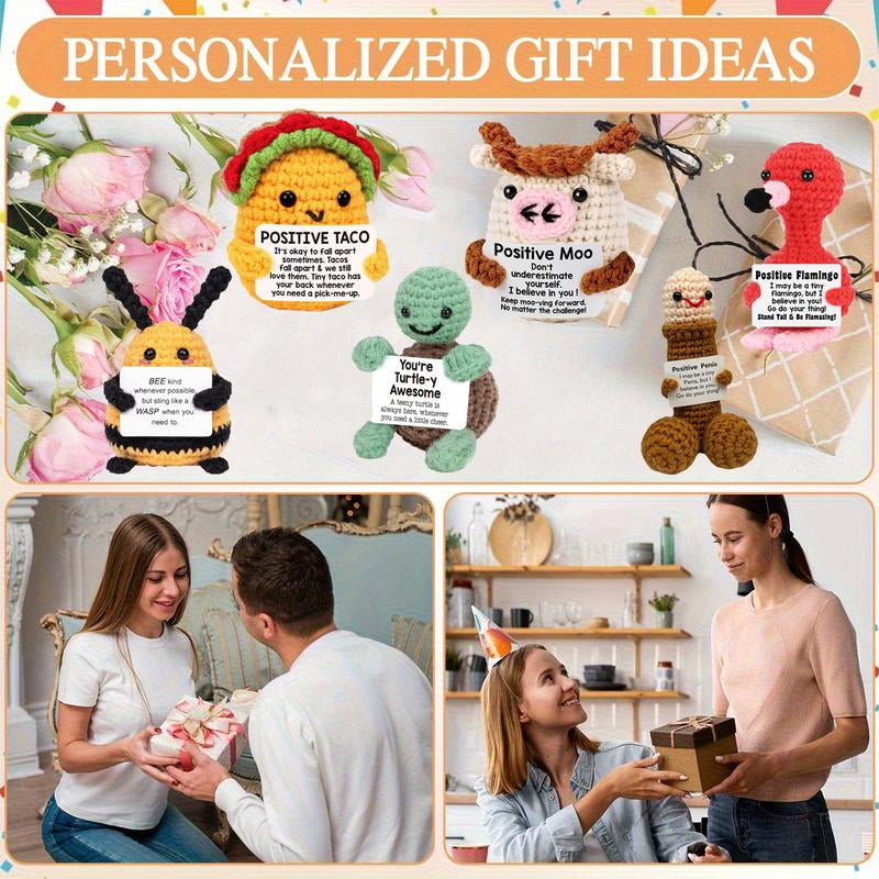 Crochet Emotional Support Positive Energy Handmade Crafts Creative & Cute Funny Playful Crochet Pieces Birthday Gifts Party Decorations with Positive Uplifting Messages - Artificial