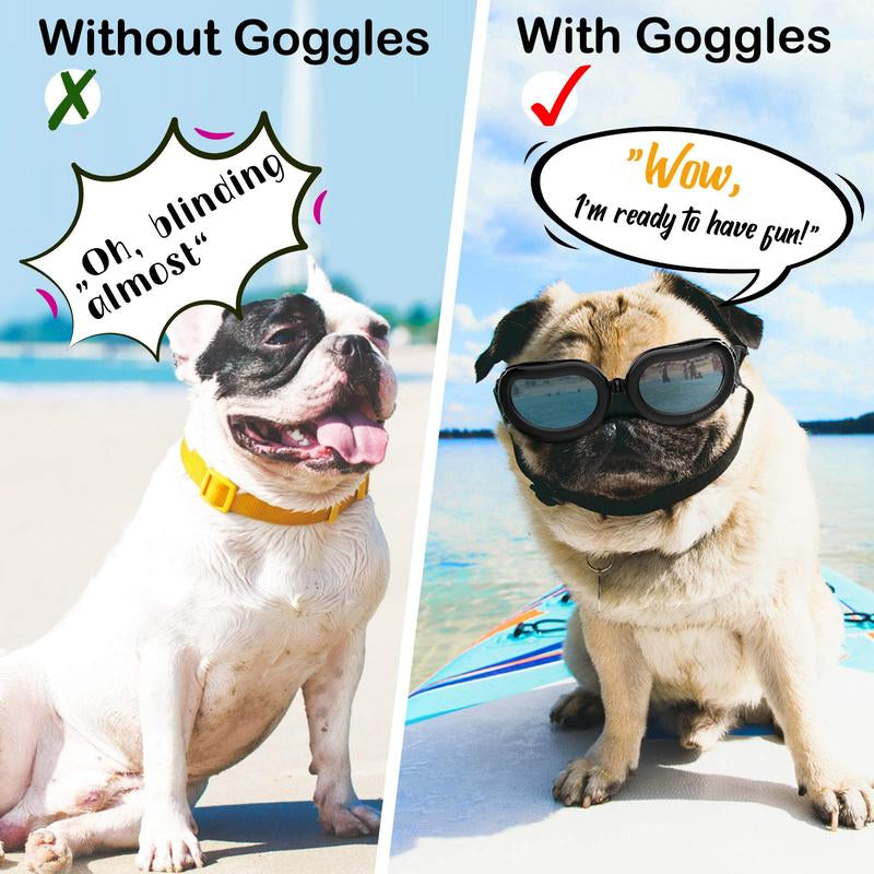 【Freeship】Vavopaw Dog Goggles Small Dog Sunglasses with Adjustable Band, Waterproof Windproof Snowproof Cool Glasses for Puppy and Cat, Black Dogaccessories Summer Dog Fashion Outdoor