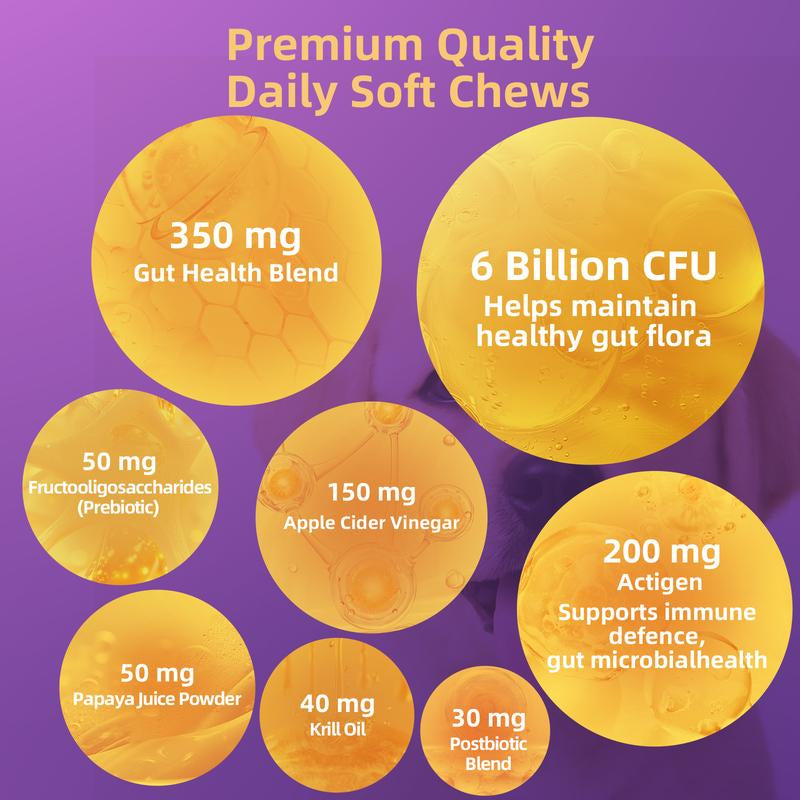 Hapwag 8-In-1 Multivitamin Soft Chews for Dogs – Probiotics, Gut & Immune Support – Pork Flavor – 90 Treats