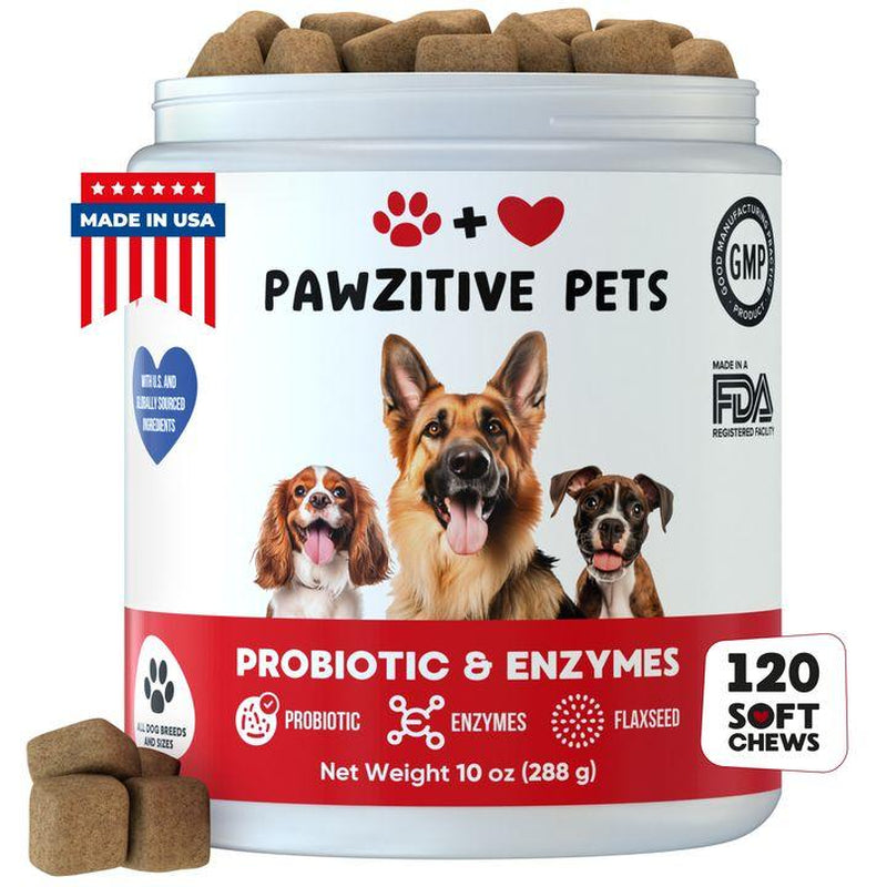 Pawzitive Pets Probiotic Chews for Dogs – Digestive and Immune Support – Natural Enzymes – Gut Health & Itchy Skin Relief – Made in USA